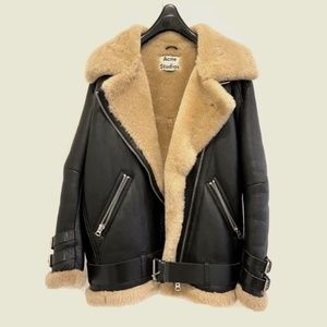 Acne Studios Leather Trimmed Shearling Velocity Jacket